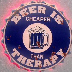 Large Beer is cheaper than Therapy Funny Metal sign Bar decor Beer signs